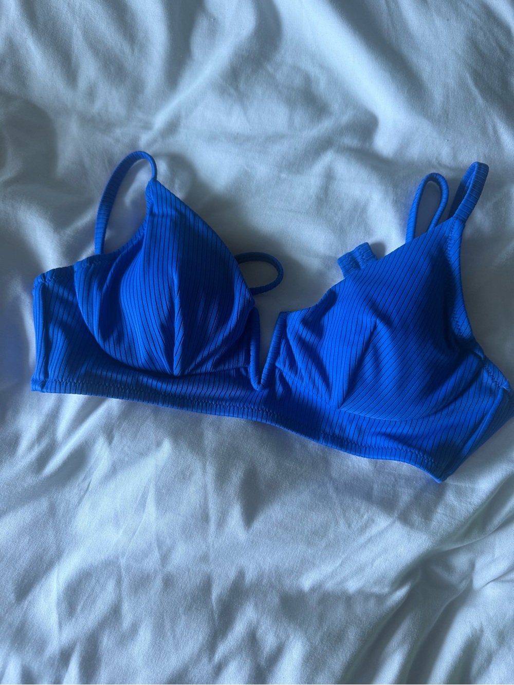 Vibrant Royal Blue Ribbed Bikini Top